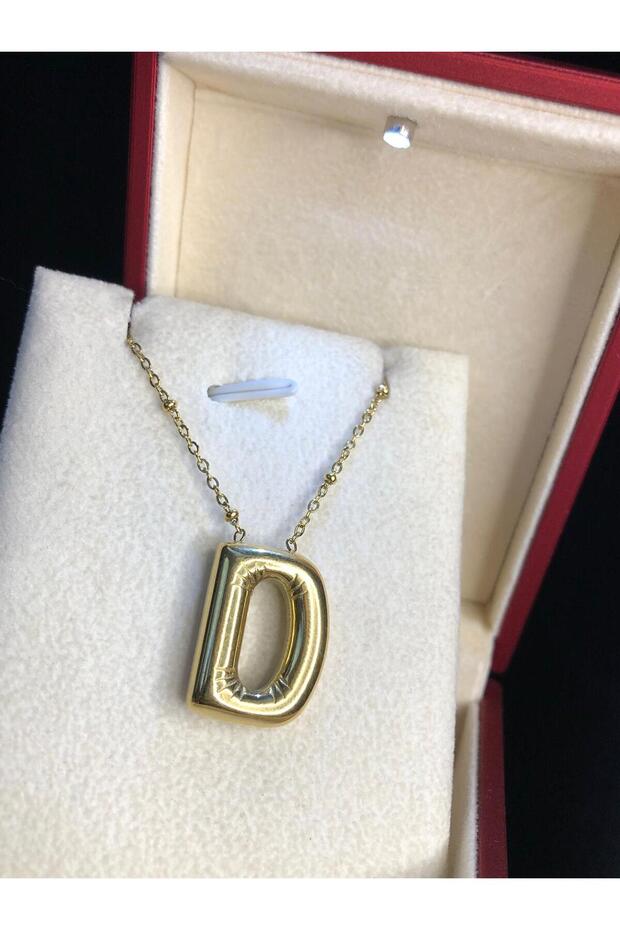 Balloon Letter (D) 316 L Stainless Steel Yellow Color • in Lighted Box • Necklace for Lover • Spouse • Mother
