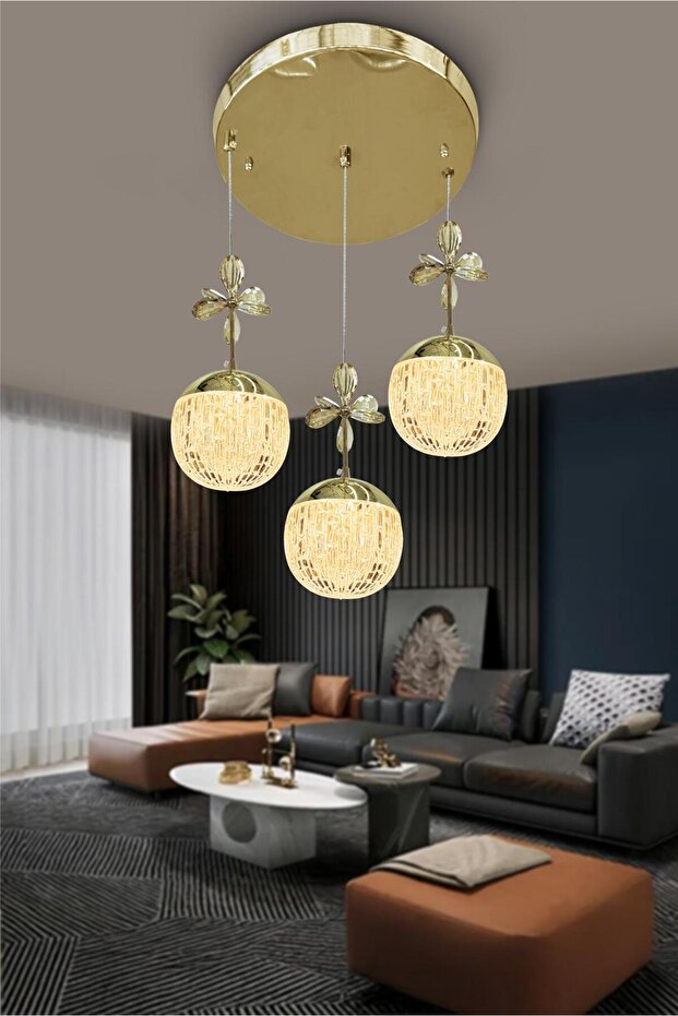 Modern Sarkıt Cam 3 Top Led Avize - 3