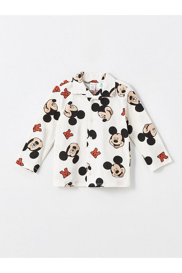Lw - Polo Yaka Uzun Kollu Mickey Mouse Baskılı Erkek Bebek Pijama Takımı - 2