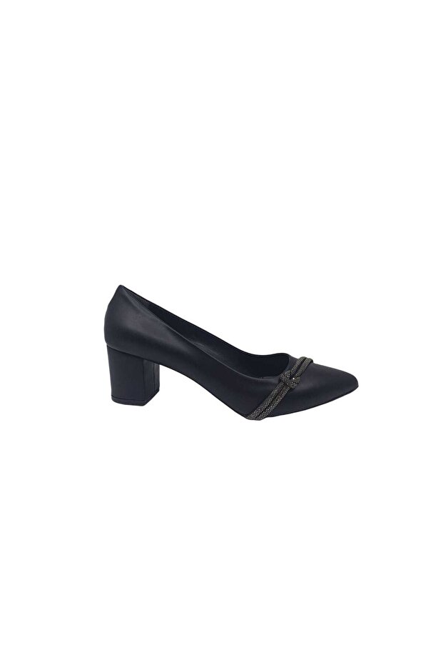 Byk1377 Women's Black Stone Thick Heeled Large Size Shoes 41 42