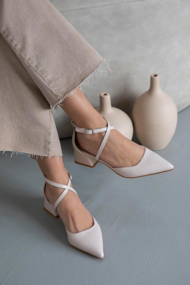 Maria Women's Heeled Leather Shoes Beige