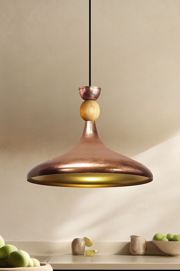Patina Ahşap Şapka Tekli Avize Sarkıt Salon Mutfak Cafe Butik Lamba Aydınlatma Avizeler - 1
