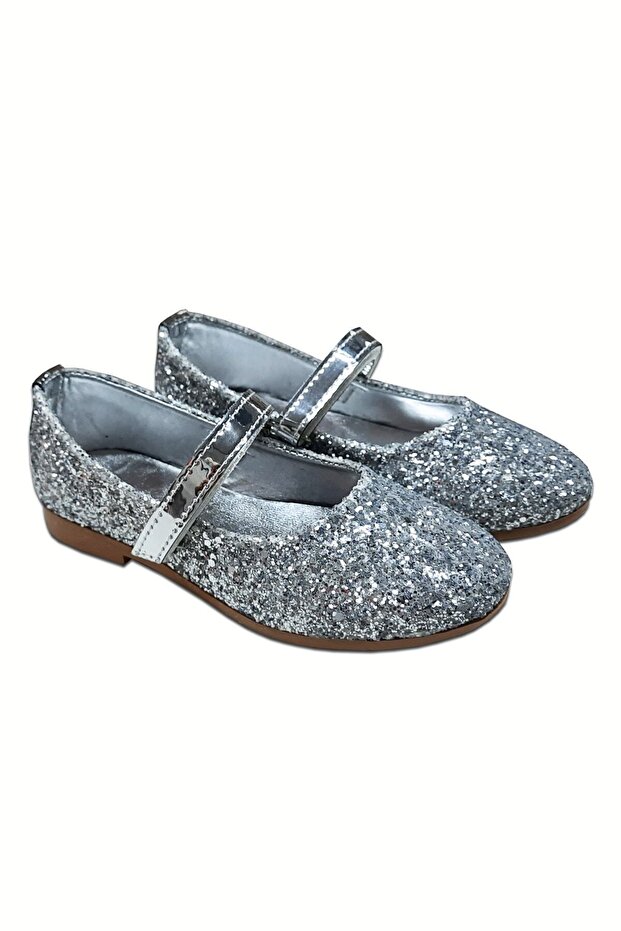 Silver Sequin Glitter Girl's Ballerina Flats