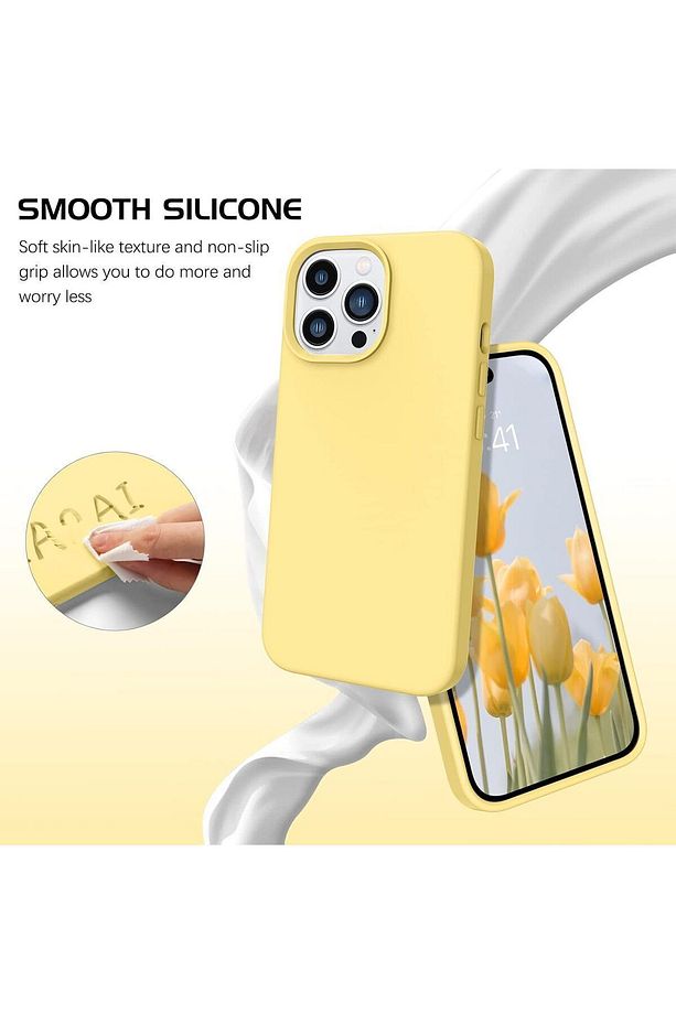 İphone 15 Pro Max Ile Uyumlu Silikon Tam Kaplamalı Yumuşak Kapak Çizilmez Mikrofiber (SARI) - 4