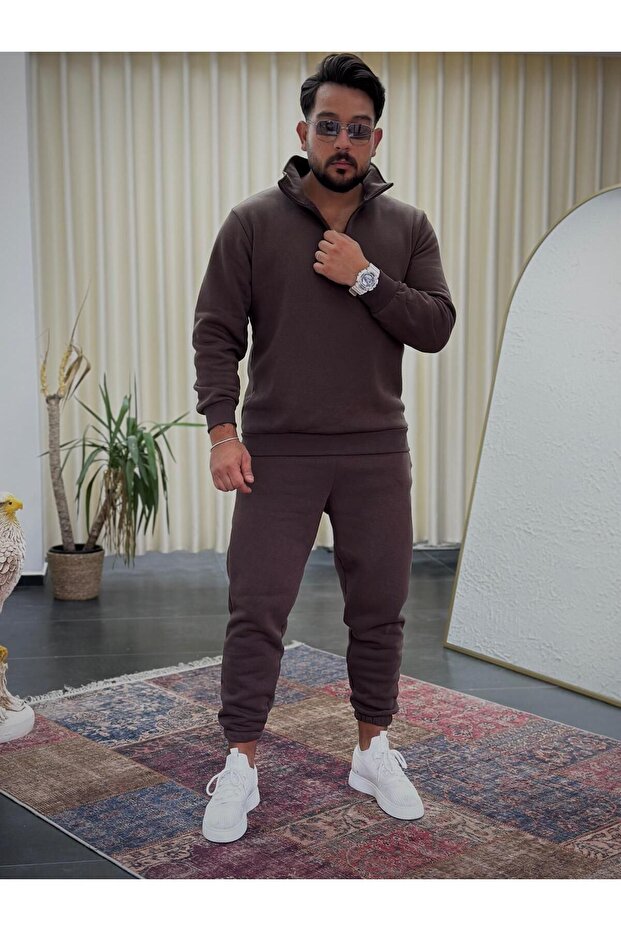 Unisex Zippered Polo Neck Tracksuit Set