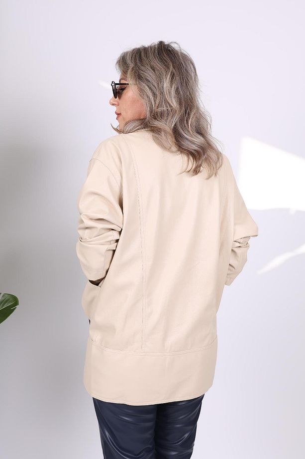 Taş Rengi Deri Trençkot - 5