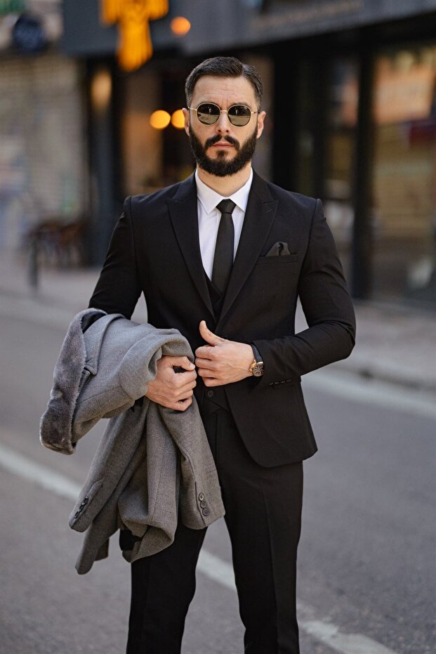 Italian Cut Men's Black Suit - Slim Fit SD4876