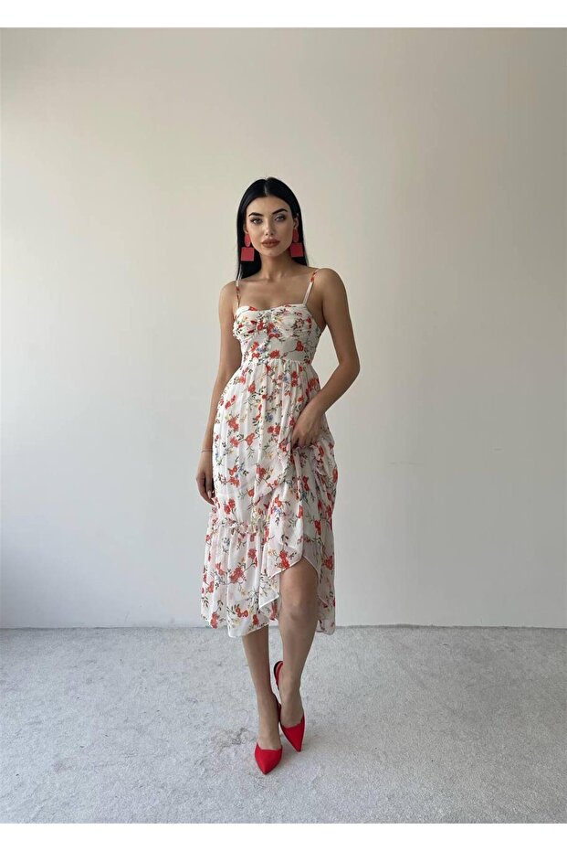 Aden Şifon Midi Askılı Elbise - Pembe - 8