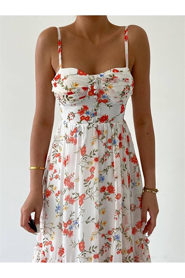 Aden Şifon Midi Askılı Elbise - Pembe - 5