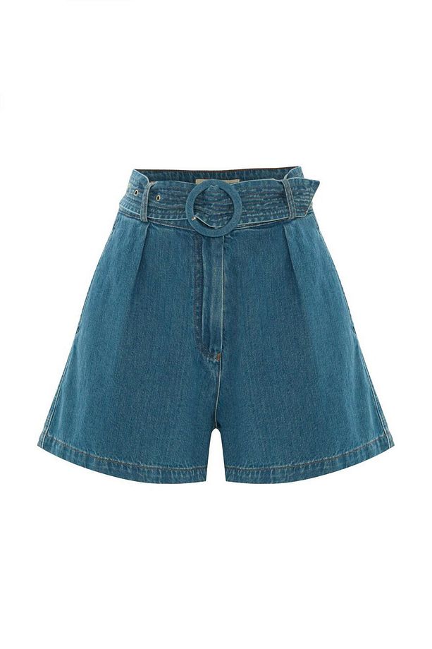 Kemerli Jean Görünümlü Rahat Şort Modeli - 7