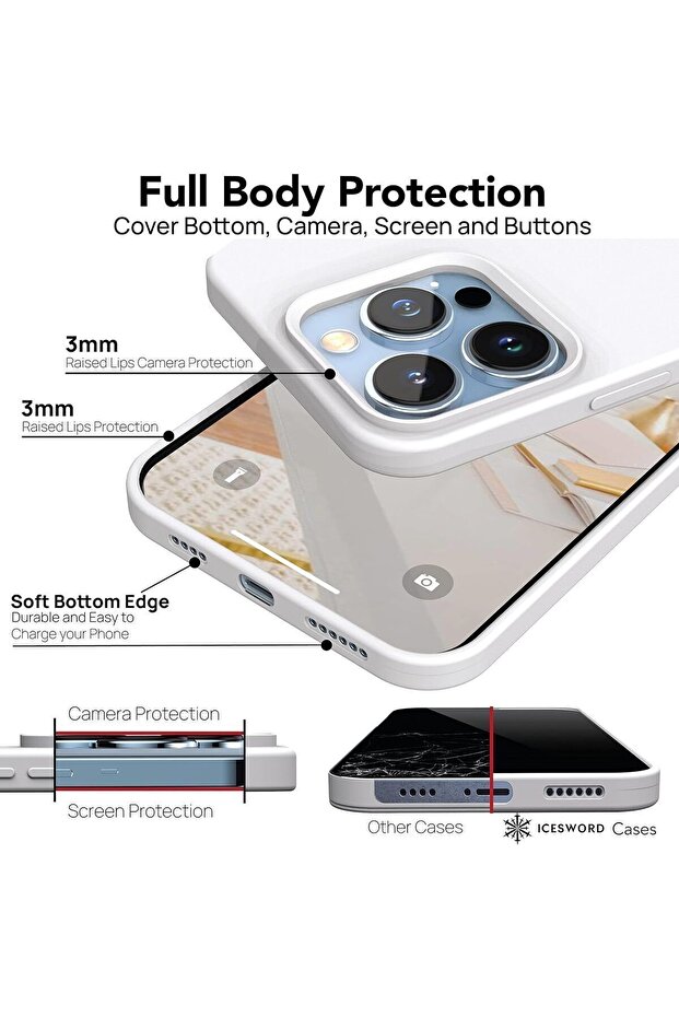 غطاء ناعم من السيليكون متوافق مع هاتف iPhone 15 PRO MAX مصنوع من الألياف الدقيقة المقاومة للخدش (أبيض) - 4