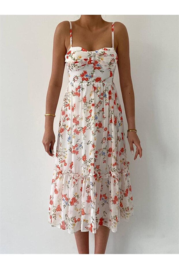 Aden Şifon Midi Askılı Elbise - Pembe - 7