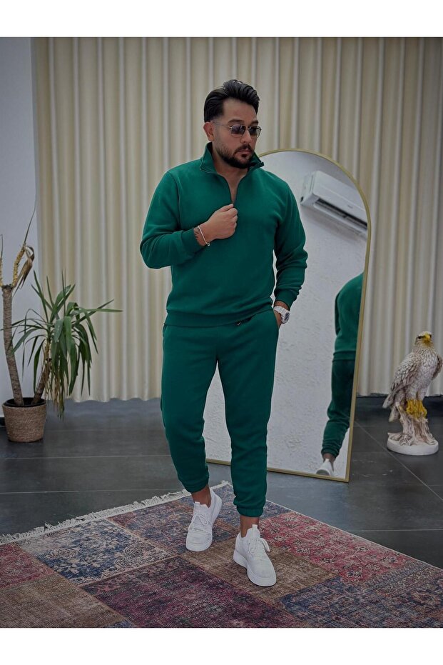 Unisex Zippered Polo Neck Tracksuit Set