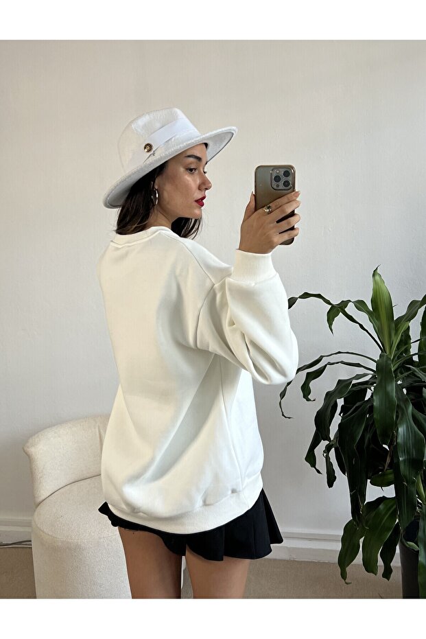 Hanorac oversize Ecru Basic 26088 - 6