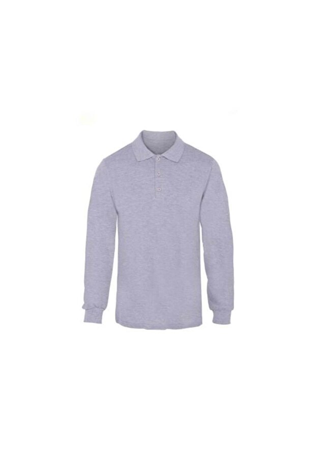 Polo Neck Gray Long Sleeve Sweatshirt