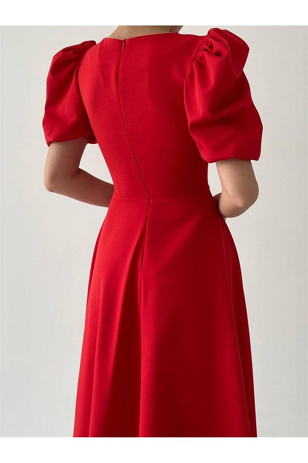 Viki Midi Boy Kloş Elbise- 4414 - Kırmızı - 8