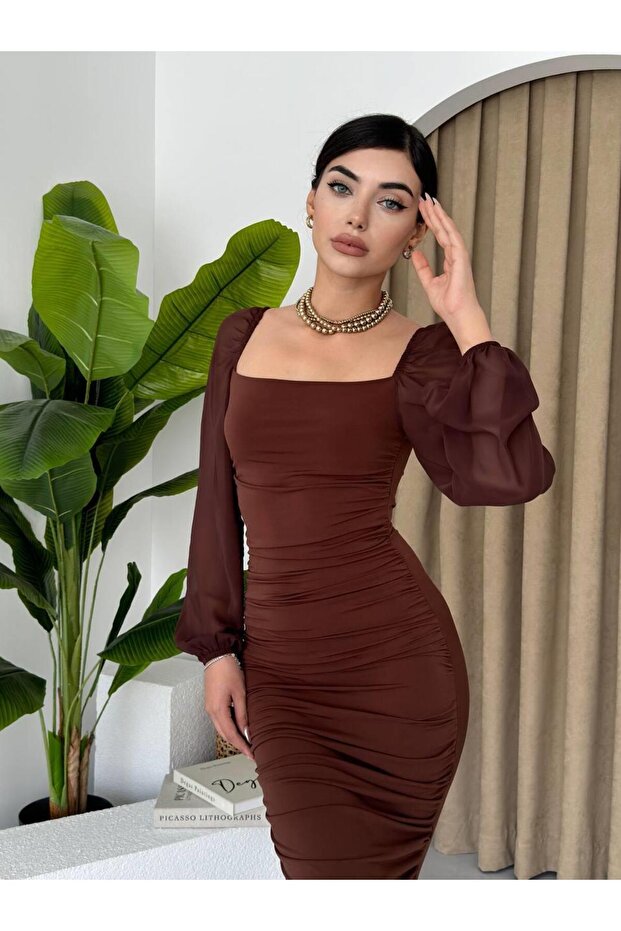 Sildane Drapeli Tül Kol Elbise - 5