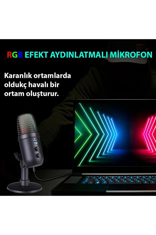Profesyonel Kardioid RGB Oyuncu Stüdyo Kayıt Kablolu Podcast Mikrofonu - 4