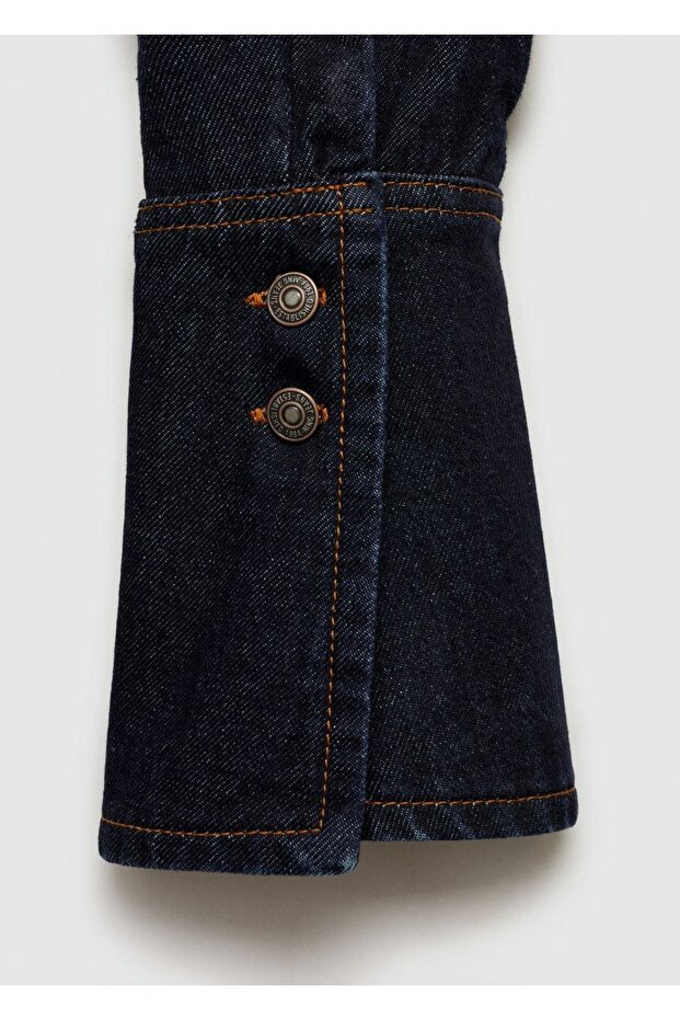Dikişli denim gömlek - 7