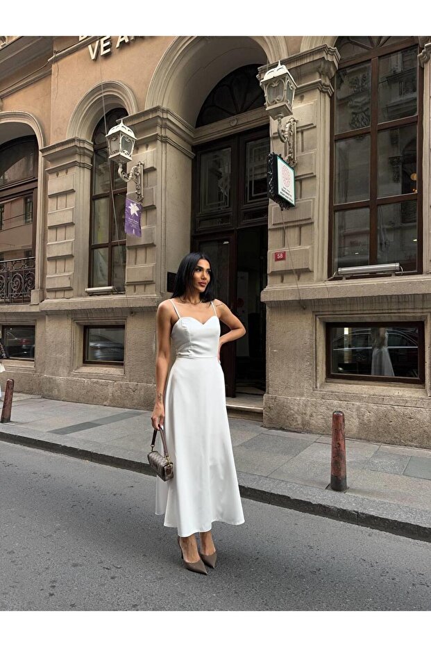 Askılı Asetat Midiboy Elbise - 3