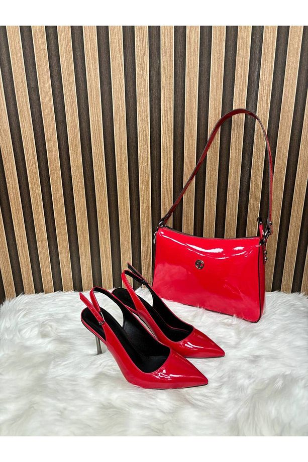 Kırmızı rugan stiletto & Kırmızı rugan çanta - 9