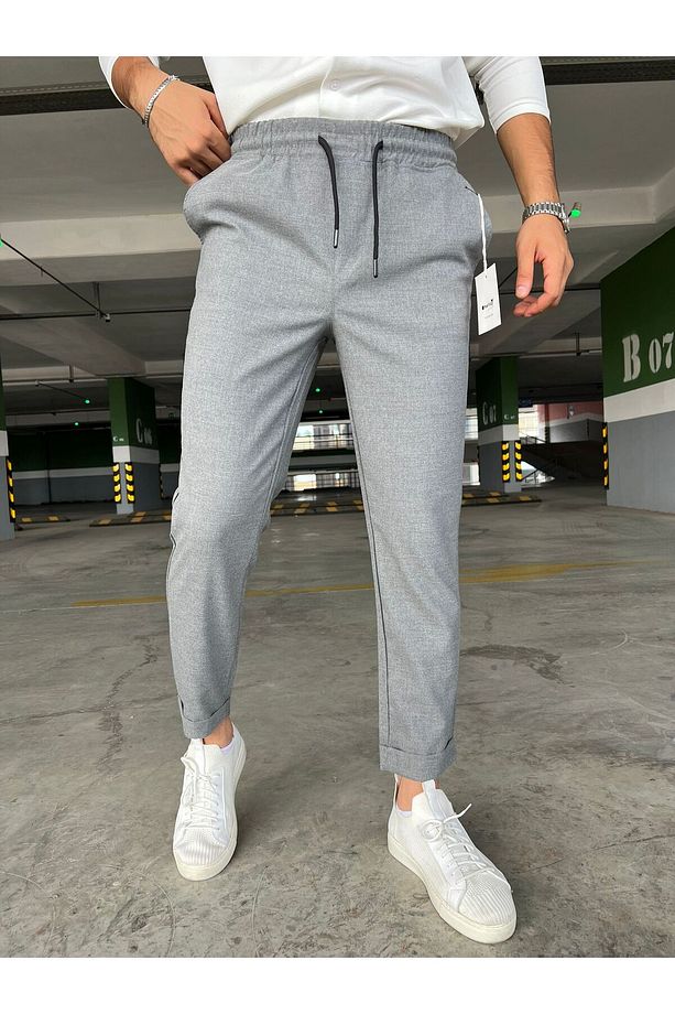 Erkek jogger Beli Lastikli Bağcıklı lastik Paça pantolon - 4