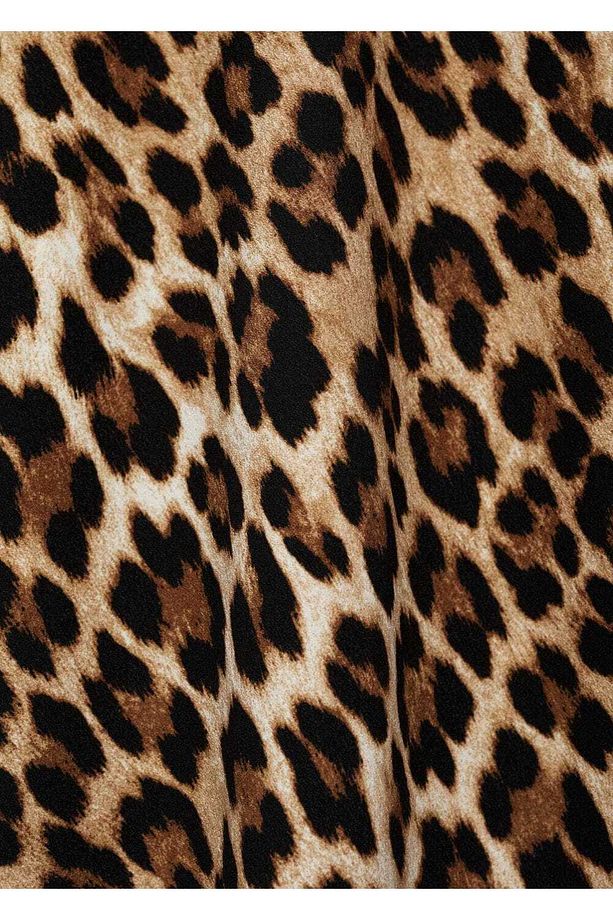 Leopar Desenli Omzu Açık Elbise - 5