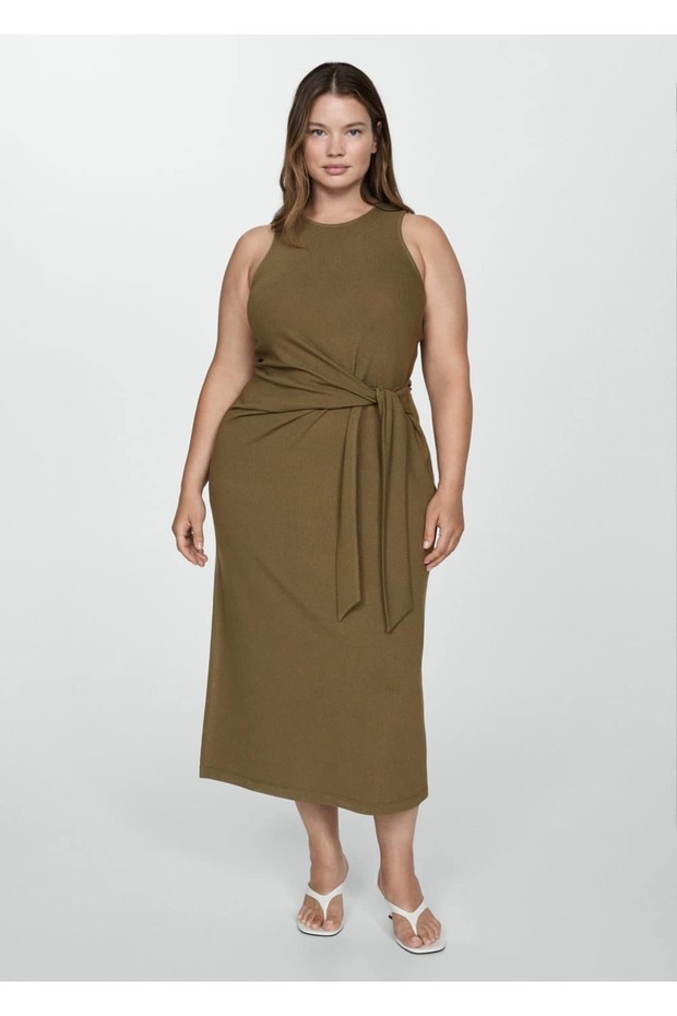 Bağ detaylı triko elbise - 6