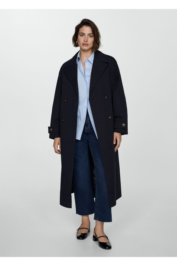 Çift düğmeli uzun trençkot - 6