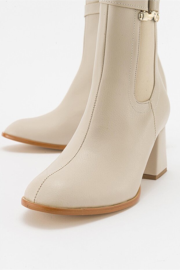 Tokalı Topuklu Bot BEJ CİLT - 4