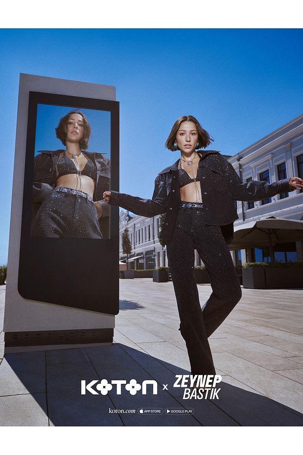X Zeynep Bastık - Oversize Taşlı Kot Ceket Cep Detaylı Düğmeli Klasik Yaka - 1