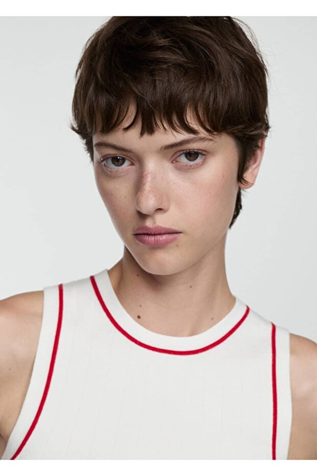 Kontrast yüzeyli triko bluz - 7