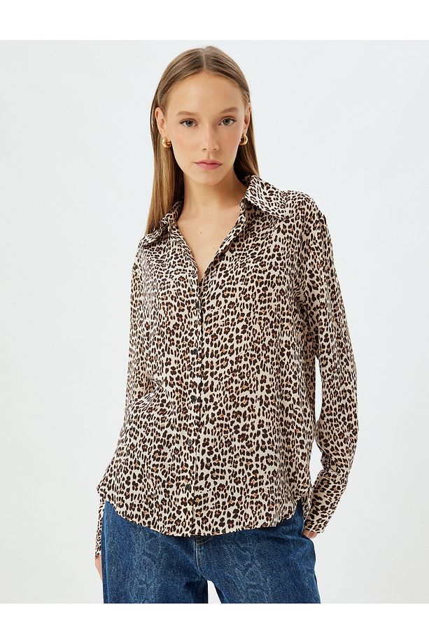 X Zeynep Bastık - Leopar Desenli Gömlek Uzun Kollu Regular Fit - 3