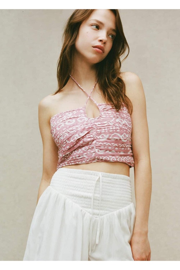 Patterned Cropped Blouse - 5