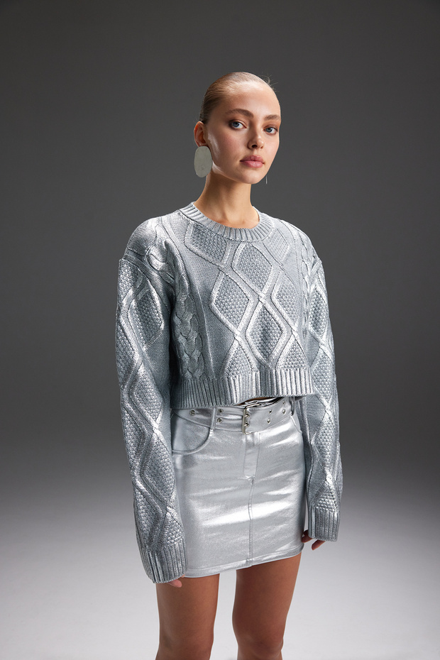 متماسكة سترة المحاصيل منقوشة - 5