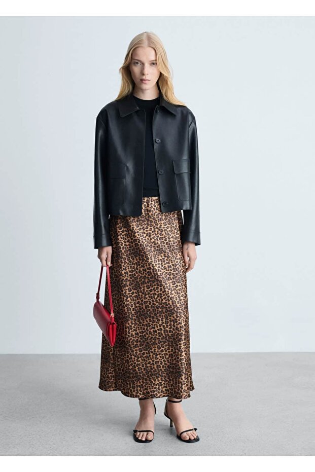 Fustă din satin cu model leopard - 2