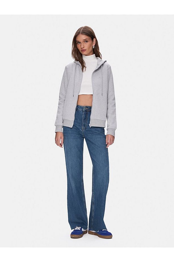 Düz Kapüşonlu Fermuarlı Regular Fit Gri Sweatshırt - 1