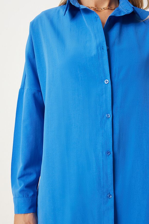 Oversize Basic Gömlek CANLI MAVİ LDD0003 - 6