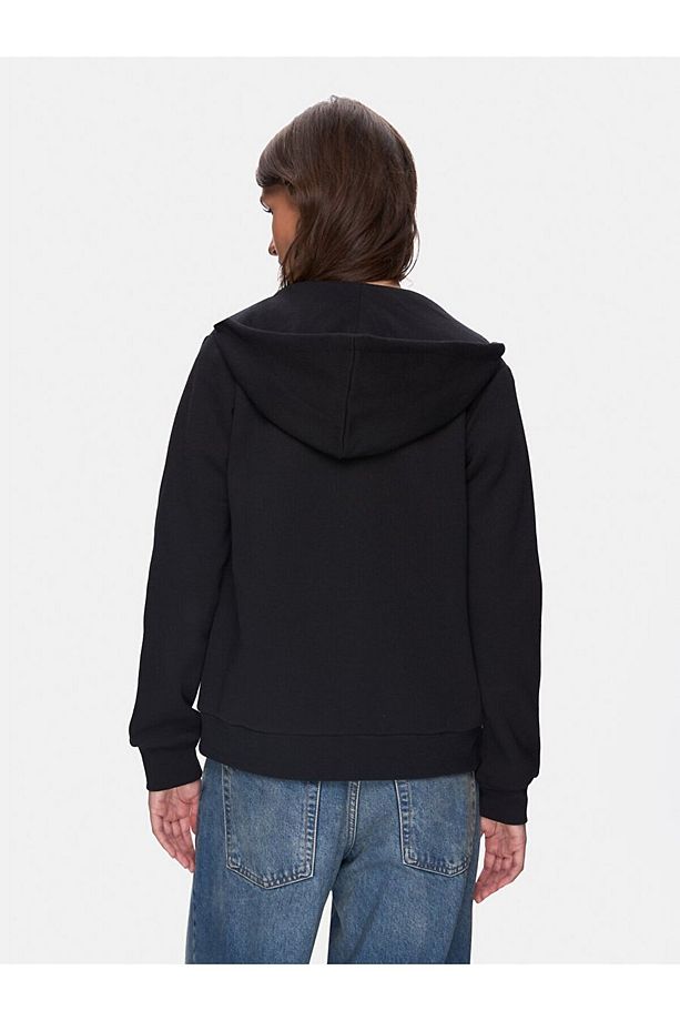 Düz Kapüşonlu Fermuarlı Regular Fit Siyah Sweatshırt - 3