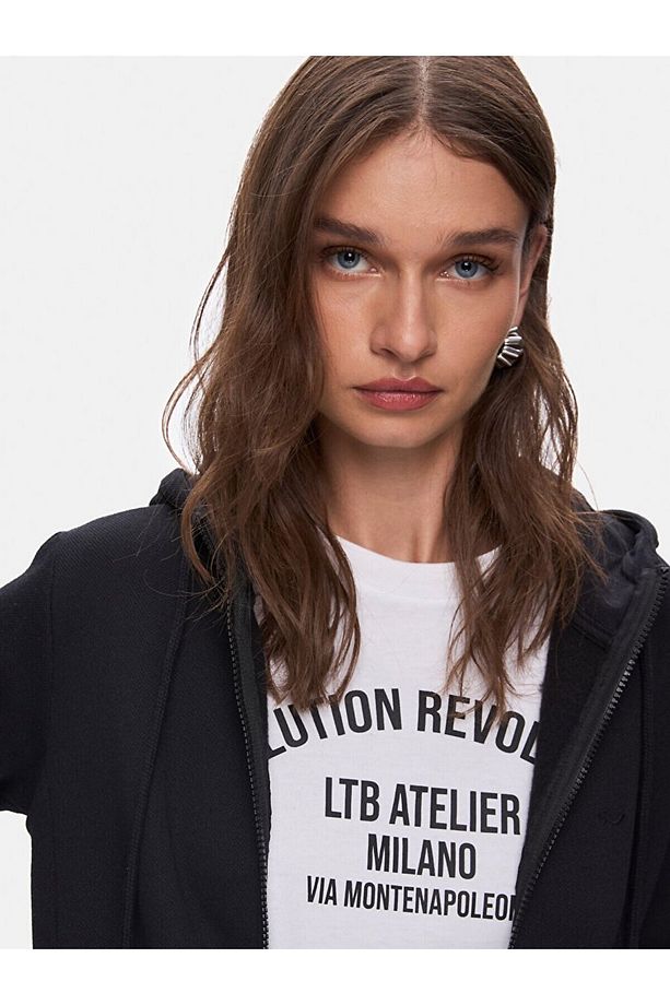 Düz Kapüşonlu Fermuarlı Regular Fit Siyah Sweatshırt - 5