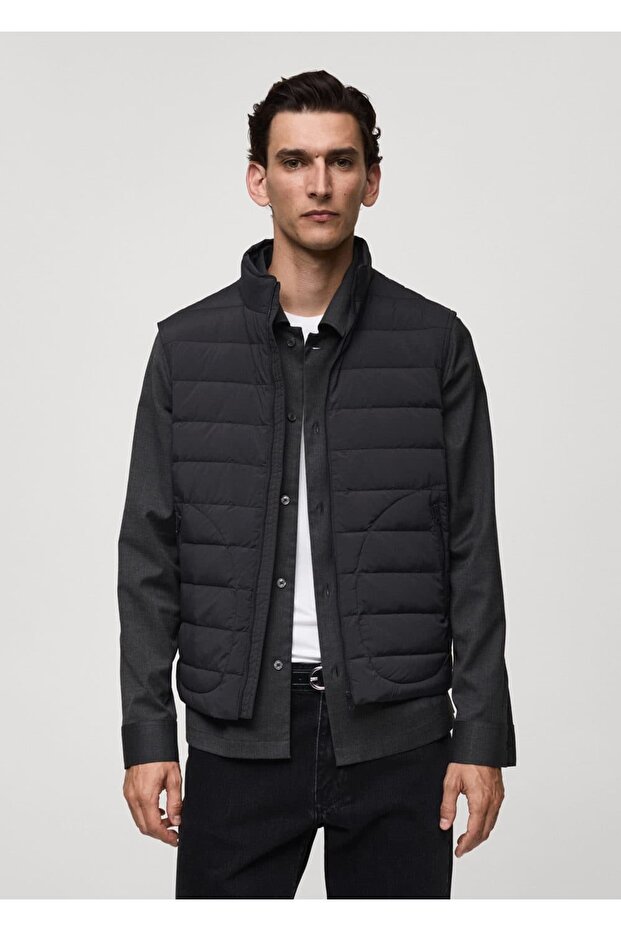 Quilted Vest with Feather Padding - 1