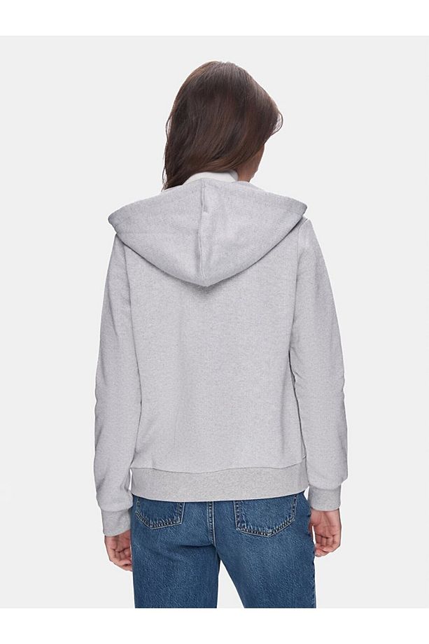 Düz Kapüşonlu Fermuarlı Regular Fit Gri Sweatshırt - 3
