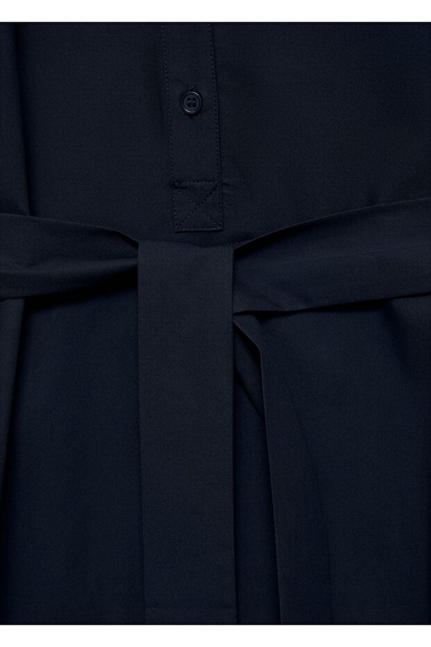 Kuşaklı gömlek elbise - 4