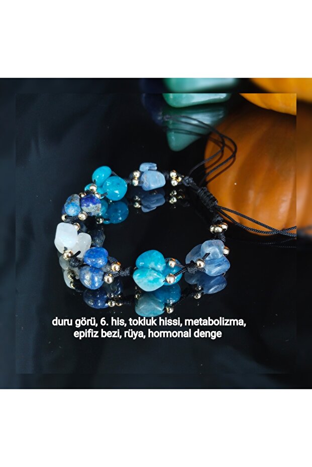 Natural Stone Certified Bracelet. 3. Eye Contact Toughness Feeling.Lapis,Kyanite,Moon, Apatite