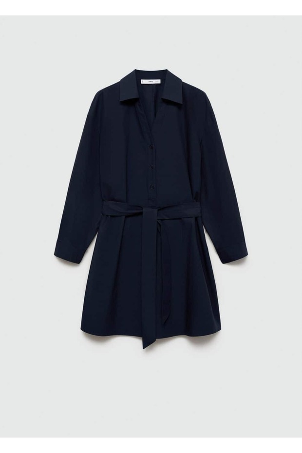 Kuşaklı gömlek elbise - 2