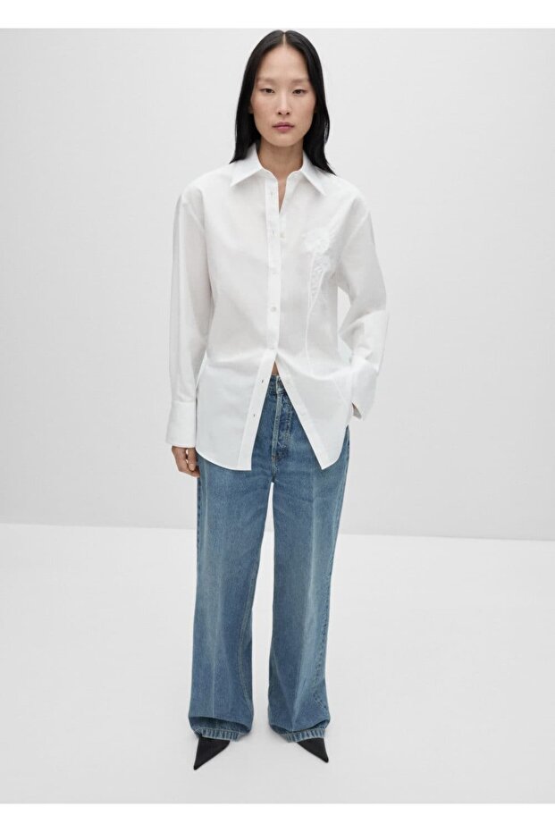 İşleme Detaylı Oversize Poplin Gömlek - 2