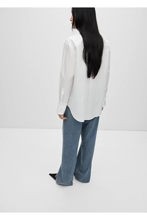 İşleme Detaylı Oversize Poplin Gömlek - 4