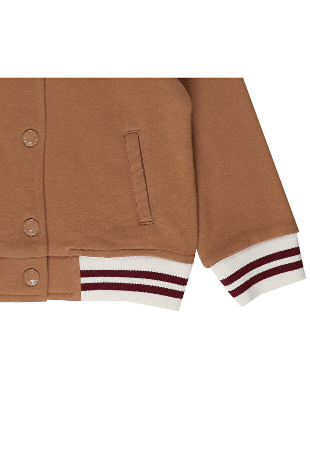 Kız Bebek Kapüşonlu Camel Örme Mont - 3