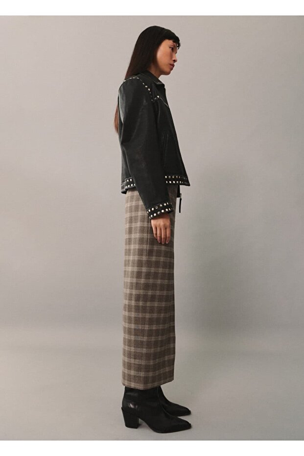 Plaid Skirt with Slits - 5