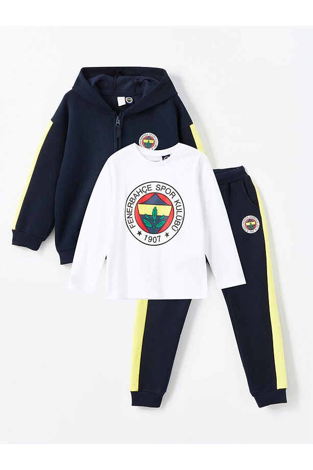 LCW Bisiklet Yaka Uzun Kollu Fenerbahçe Baskılı Erkek Bebek 3'lü Takım - 1